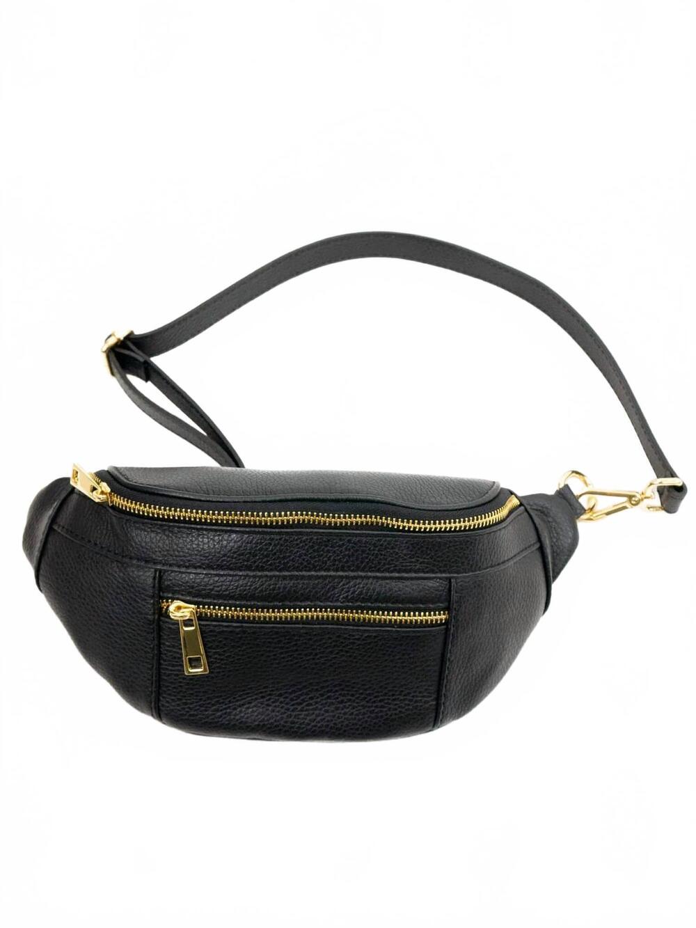 NEW GERMAN FUENTES genuine italian leather belt bag in black